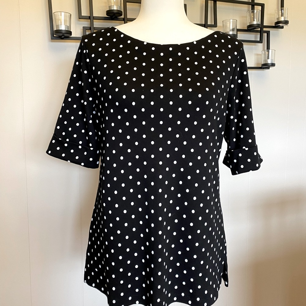 Karen Scott black and white polka dot top